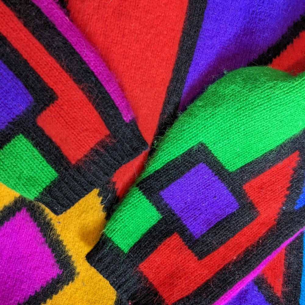 90's Colorblock Angora Geometric Sweater - Picture 6 of 14